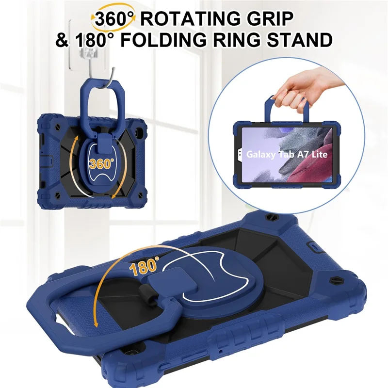 C3 Rugged Case for Samsung Galaxy Tab A7 Lite 8.7-inch T220 / T225 Kickstand Cover with Shoulder Strap - Navy Blue+Black-Cellmalls