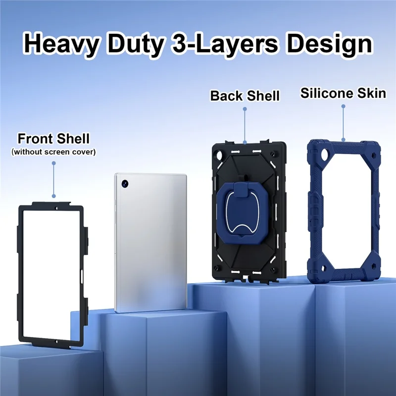 C3 for Samsung Galaxy Tab A8 10.5 (2021) / (2022) Tablet Case Silicone+PC Cover with Shoulder Strap - Navy Blue+Black-Cellmalls