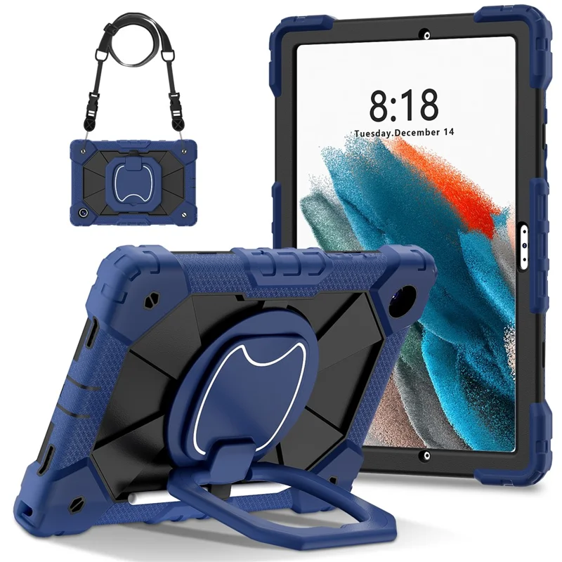 C3 for Samsung Galaxy Tab A8 10.5 (2021) / (2022) Tablet Case Silicone+PC Cover with Shoulder Strap - Navy Blue+Black-Cellmalls