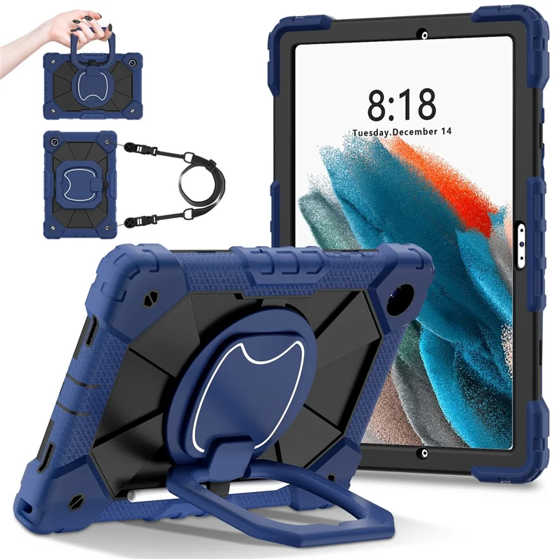 C3 for Samsung Galaxy Tab A8 10.5 (2021) / (2022) Tablet Case Silicone+PC Cover with Shoulder Strap - Navy Blue+Black-Cellmalls
