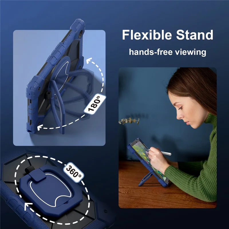 C3 for Samsung Galaxy Tab A8 10.5 (2021) / (2022) Tablet Case Silicone+PC Cover with Shoulder Strap - Navy Blue+Black-Cellmalls