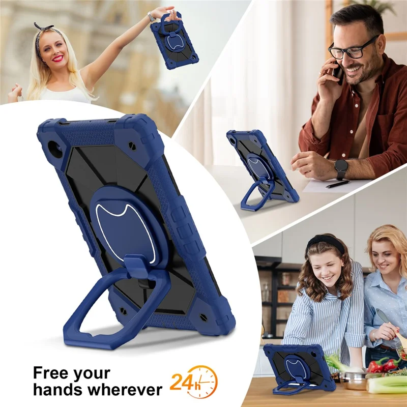 C3 for Samsung Galaxy Tab A8 10.5 (2021) / (2022) Tablet Case Silicone+PC Cover with Shoulder Strap - Navy Blue+Black-Cellmalls