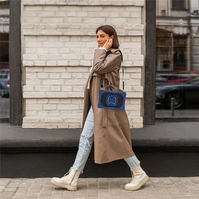 C3 for Samsung Galaxy Tab A8 10.5 (2021) / (2022) Tablet Case Silicone+PC Cover with Shoulder Strap - Navy Blue+Black-Cellmalls