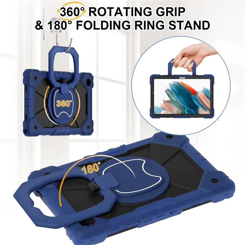 C3 for Samsung Galaxy Tab A8 10.5 (2021) / (2022) Tablet Case Silicone+PC Cover with Shoulder Strap - Navy Blue+Black-Cellmalls