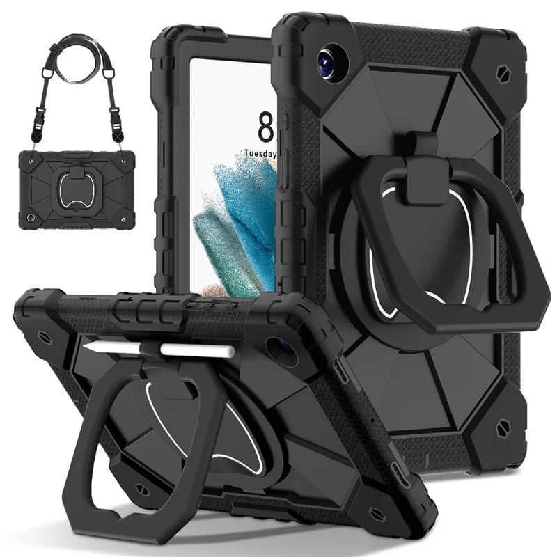 C3 for Samsung Galaxy Tab A8 10.5 (2021) / (2022) Tablet Case Silicone+PC Cover with Shoulder Strap - Navy Blue+Black-Cellmalls