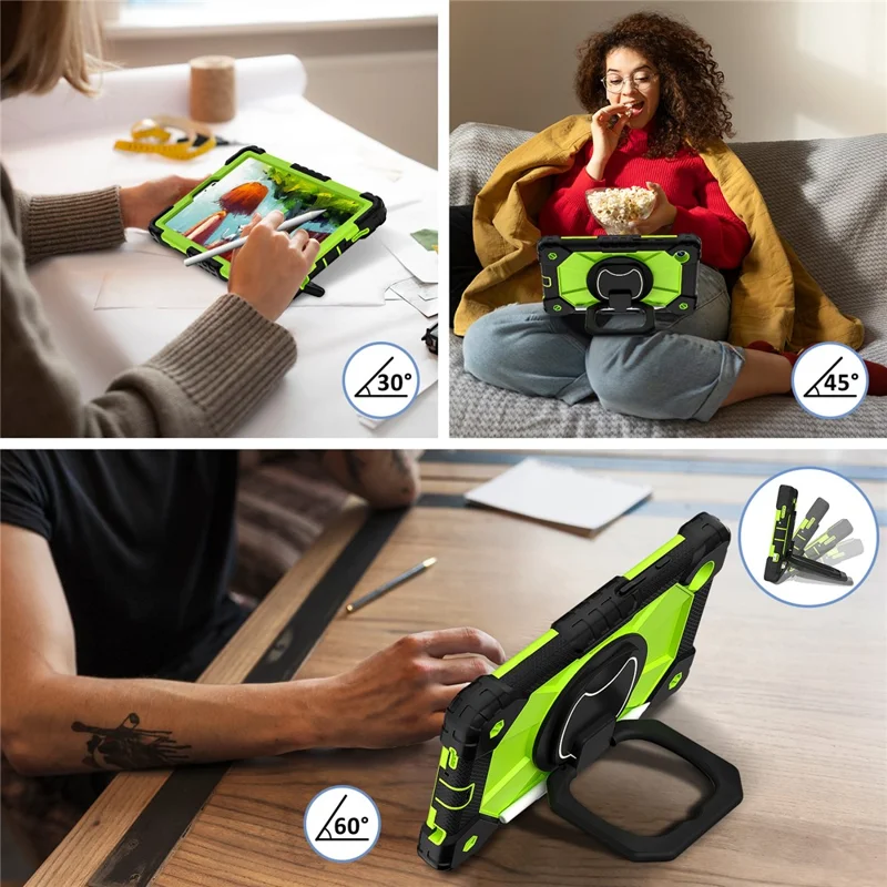 For Samsung Galaxy Tab A9 Kickstand Case PC+Silicone Tablet Cover with Shoulder Strap - Black+Yellowgreen-Cellmalls