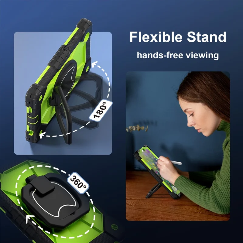 For Samsung Galaxy Tab A9 Kickstand Case PC+Silicone Tablet Cover with Shoulder Strap - Black+Yellowgreen-Cellmalls