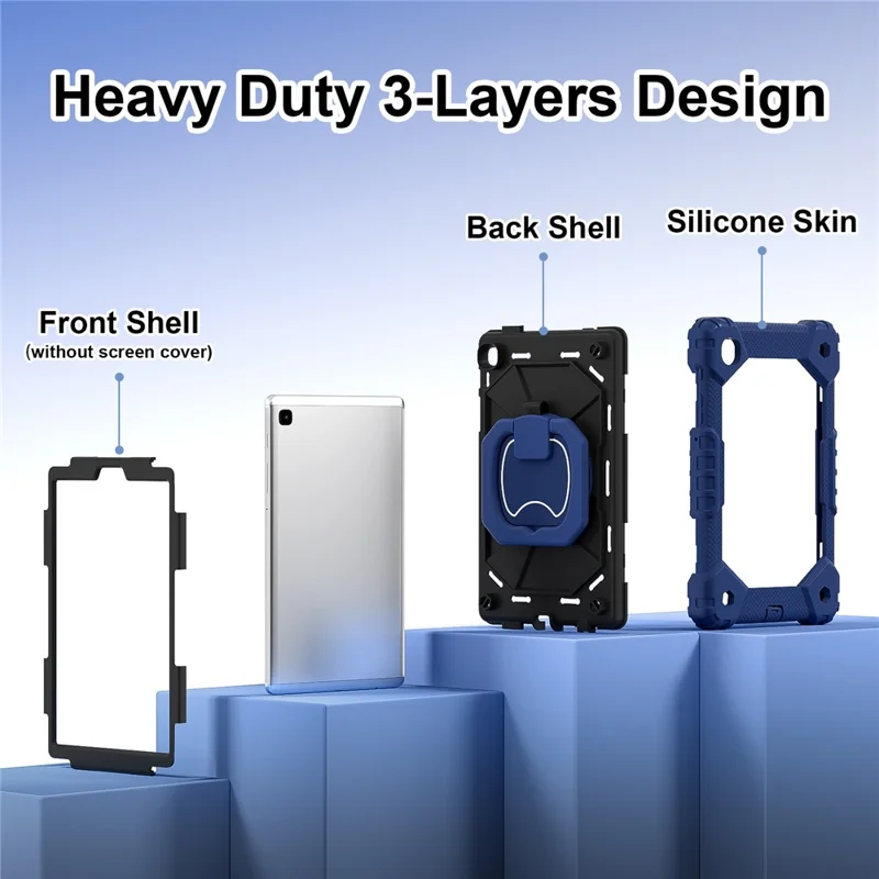 C3 Rugged Case for Samsung Galaxy Tab A7 Lite 8.7-inch T220 / T225 Kickstand Cover with Shoulder Strap - Navy Blue+Black-Cellmalls