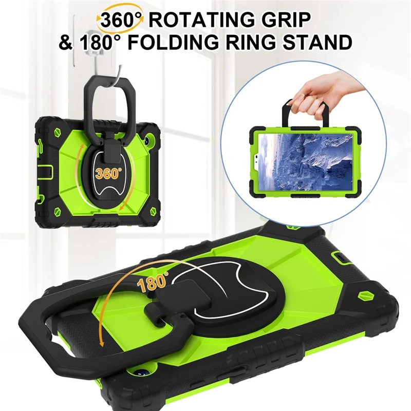 For Samsung Galaxy Tab A9 Kickstand Case PC+Silicone Tablet Cover with Shoulder Strap - Black+Yellowgreen-Cellmalls
