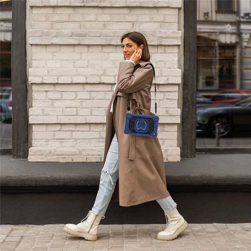 C3 Rugged Case for Samsung Galaxy Tab A7 Lite 8.7-inch T220 / T225 Kickstand Cover with Shoulder Strap - Navy Blue+Black-Cellmalls