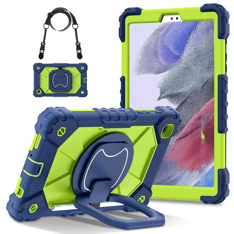 C3 Rugged Case for Samsung Galaxy Tab A7 Lite 8.7-inch T220 / T225 Kickstand Cover with Shoulder Strap - Navy Blue+Black-Cellmalls