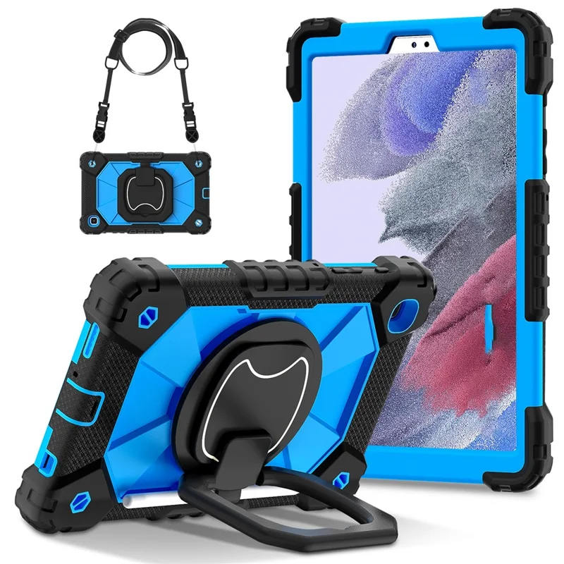 C3 Rugged Case for Samsung Galaxy Tab A7 Lite 8.7-inch T220 / T225 Kickstand Cover with Shoulder Strap - Navy Blue+Black-Cellmalls