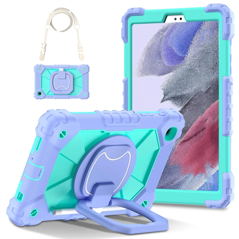 C3 Rugged Case for Samsung Galaxy Tab A7 Lite 8.7-inch T220 / T225 Kickstand Cover with Shoulder Strap - Navy Blue+Black-Cellmalls