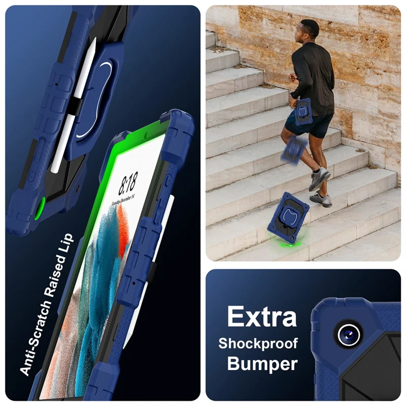C3 for Samsung Galaxy Tab A8 10.5 (2021) / (2022) Tablet Case Silicone+PC Cover with Shoulder Strap - Navy Blue+Black-Cellmalls