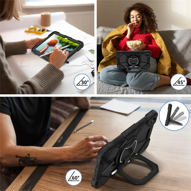 For Samsung Galaxy Tab A9+ Rugged Case Handle Kickstand Tablet Cover with Shoulder Strap - Black+Black-Cellmalls