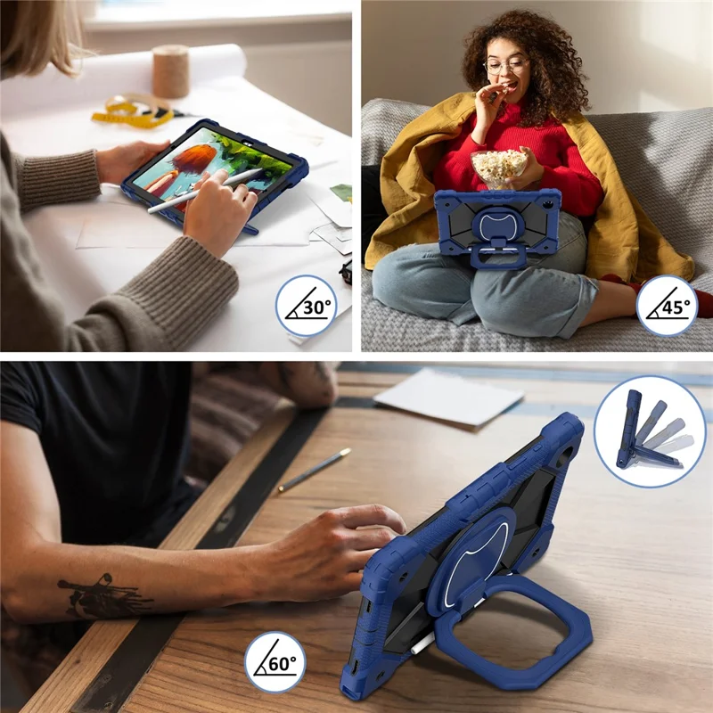 C3 for Samsung Galaxy Tab A8 10.5 (2021) / (2022) Tablet Case Silicone+PC Cover with Shoulder Strap - Navy Blue+Black-Cellmalls