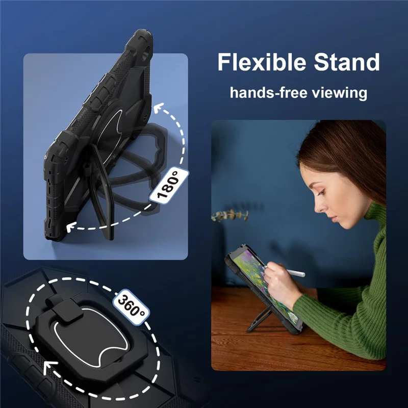 For Samsung Galaxy Tab A9+ Rugged Case Handle Kickstand Tablet Cover with Shoulder Strap - Black+Black-Cellmalls