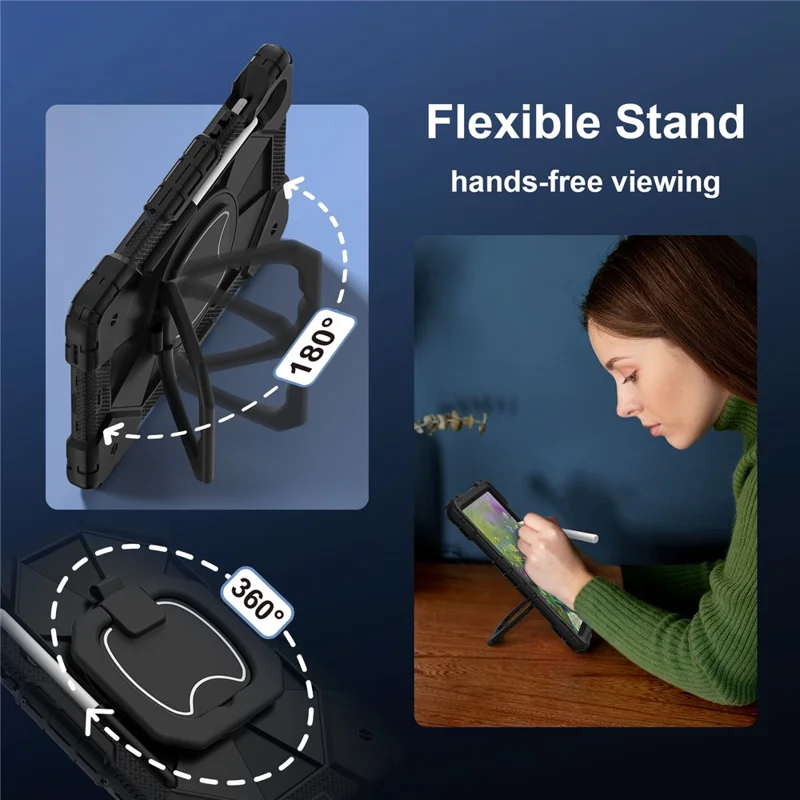 For Samsung Galaxy Tab S10 FE / S9 FE / S9 Case Silicone + PC Kickstand Tablet Cover - Black / Black-Cellmalls