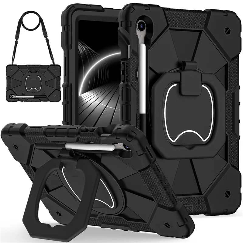 For Samsung Galaxy Tab S10 FE / S9 FE / S9 Case Silicone + PC Kickstand Tablet Cover - Black / Black-Cellmalls