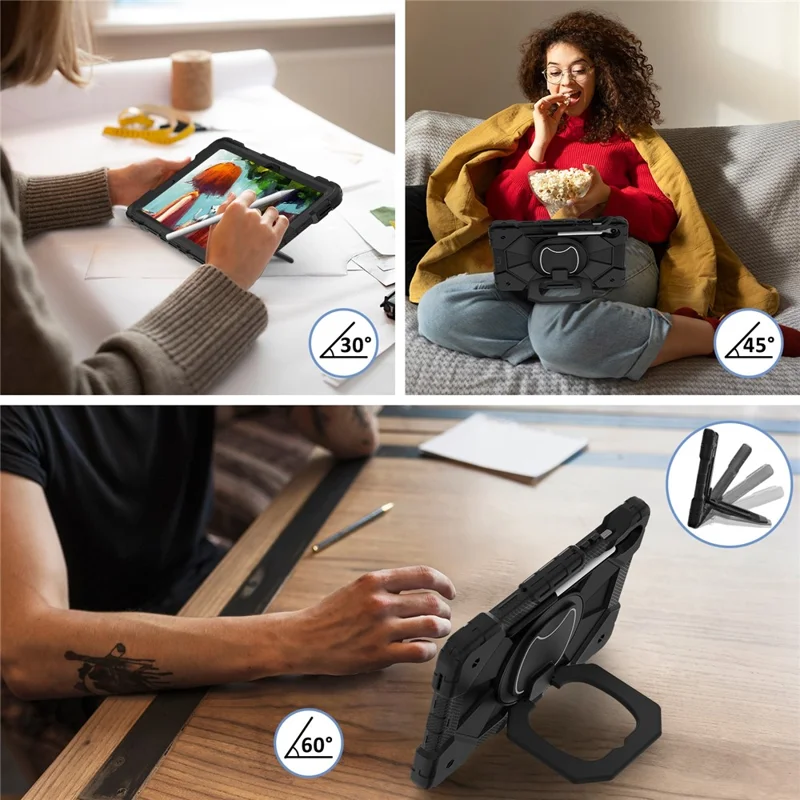 For Samsung Galaxy Tab S10 FE / S9 FE / S9 Case Silicone + PC Kickstand Tablet Cover - Black / Black-Cellmalls