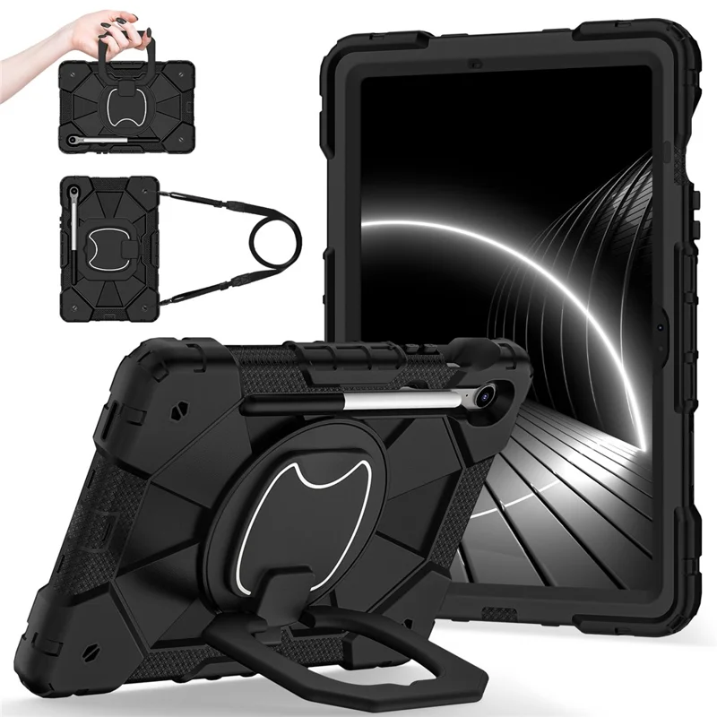 For Samsung Galaxy Tab S10 FE / S9 FE / S9 Case Silicone + PC Kickstand Tablet Cover - Black / Black-Cellmalls
