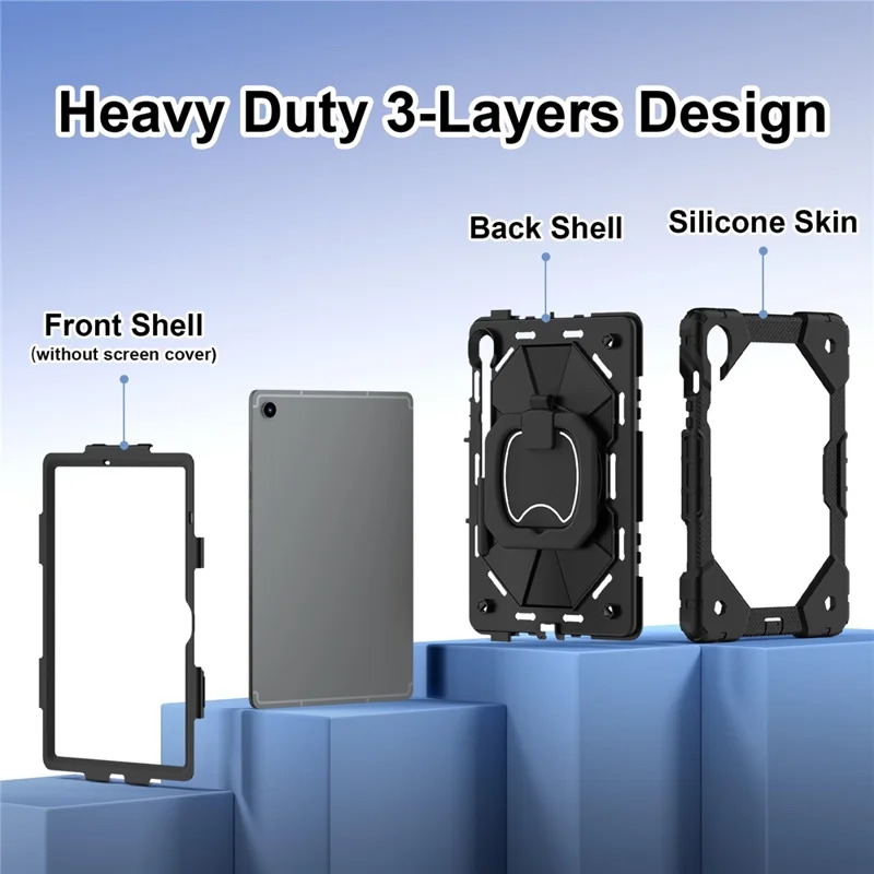 For Samsung Galaxy Tab S10 FE / S9 FE / S9 Case Silicone + PC Kickstand Tablet Cover - Black / Black-Cellmalls