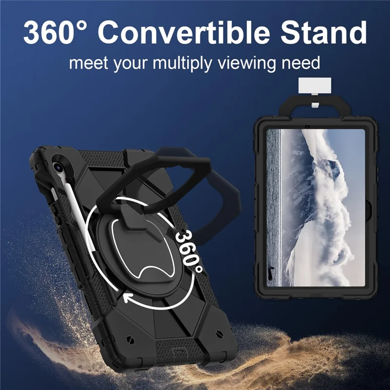 For Samsung Galaxy Tab S10 FE / S9 FE / S9 Case Silicone + PC Kickstand Tablet Cover - Black / Black-Cellmalls