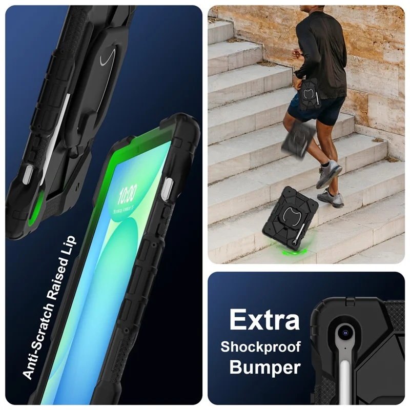 For Samsung Galaxy Tab S10 FE / S9 FE / S9 Case Silicone + PC Kickstand Tablet Cover - Black / Black-Cellmalls