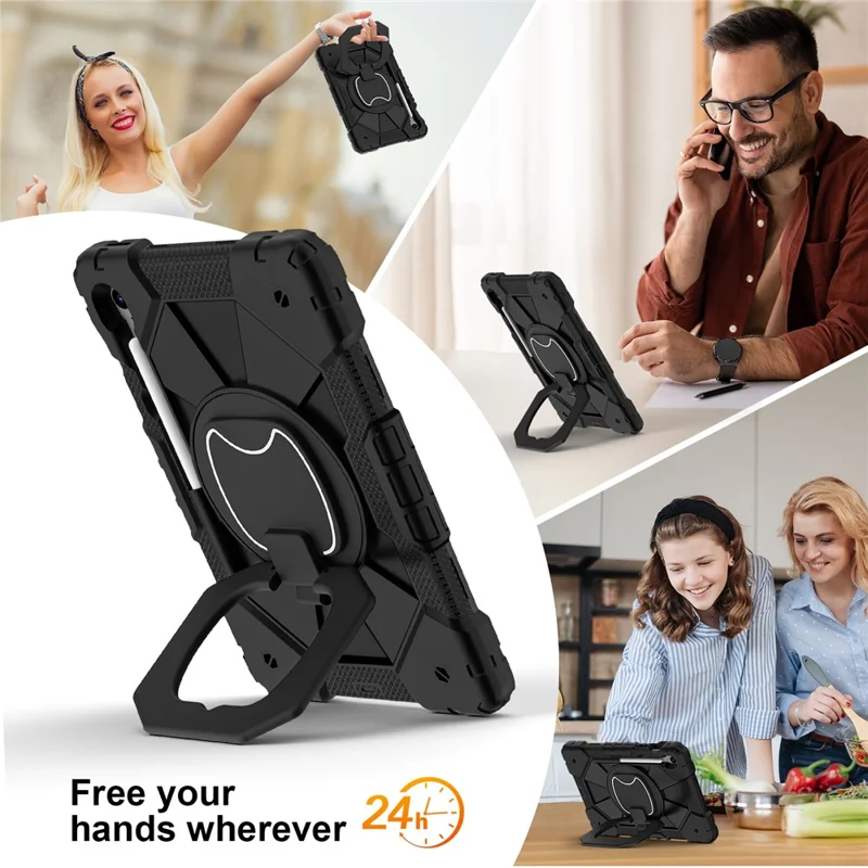 For Samsung Galaxy Tab S10 FE / S9 FE / S9 Case Silicone + PC Kickstand Tablet Cover - Black / Black-Cellmalls