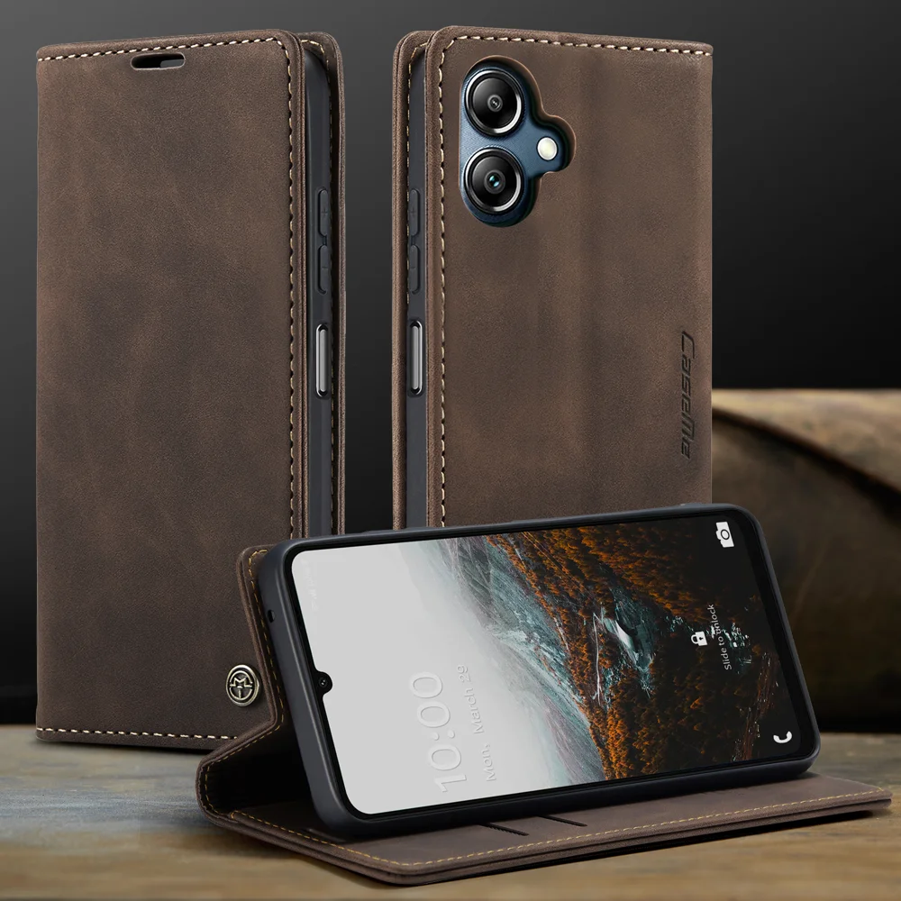 For Samsung Galaxy A06 4G Case CASEME 013 Series Card Holder Stand Leather Phone Cover - Coffee-Cellmalls