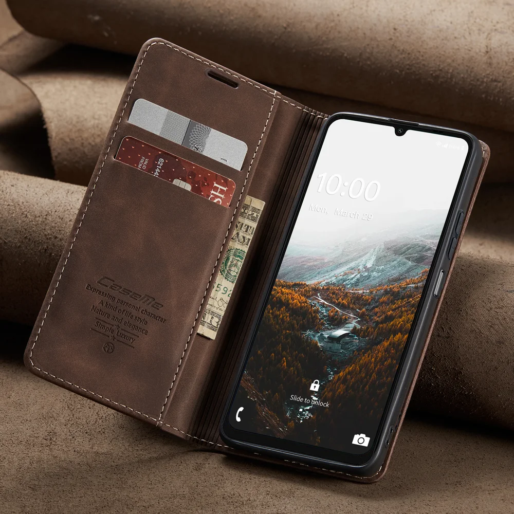 For Samsung Galaxy A06 4G Case CASEME 013 Series Card Holder Stand Leather Phone Cover - Coffee-Cellmalls