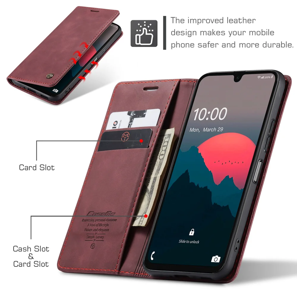 For Samsung Galaxy A26 5G Case CASEME 013 Series Card Holder Stand Leather Phone Cover - Red-Cellmalls