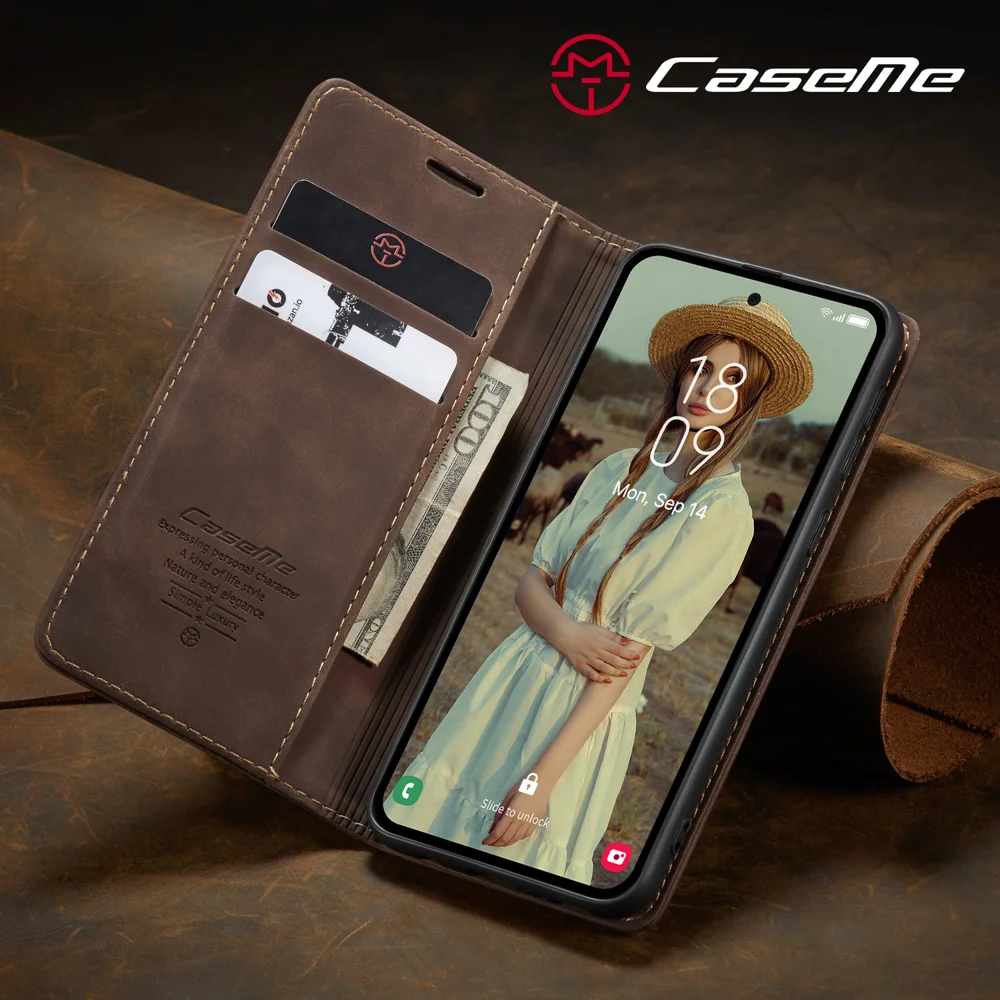 For Samsung Galaxy A36 5G Case CASEME 013 Series Card Holder Stand Leather Phone Cover - Red-Cellmalls