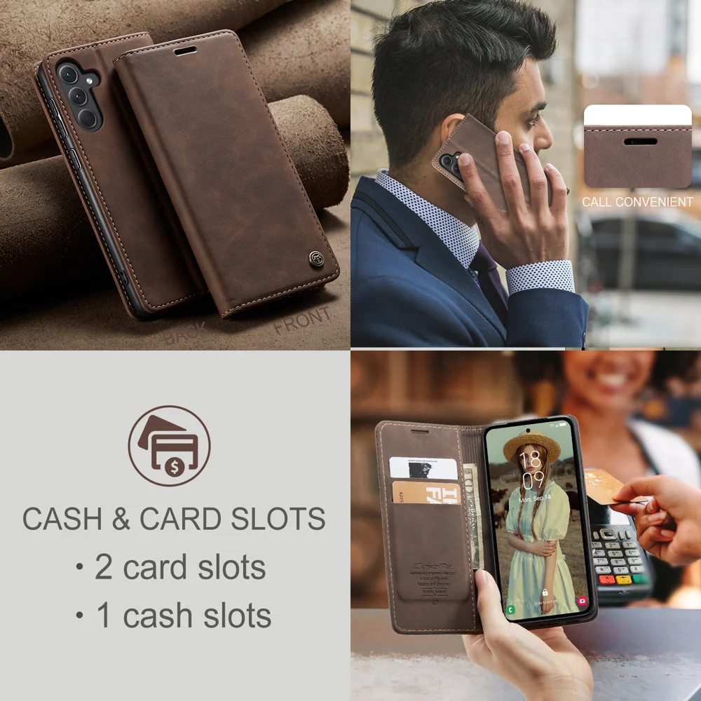 CASEME 013 Series For Samsung Galaxy A56 5G Case Card Holder Stand Leather Phone Cover - Red-Cellmalls