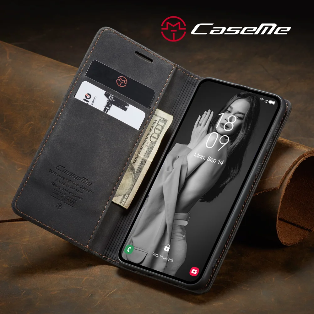 CASEME 013 Series For Samsung Galaxy A56 5G Case Card Holder Stand Leather Phone Cover - Red-Cellmalls
