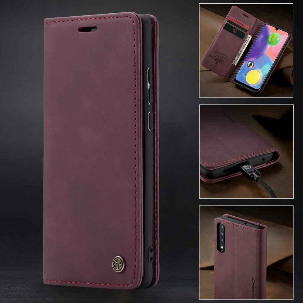 CASEME 013 Series Auto-absorbed Leather Wallet Case Flip Shell for Samsung Galaxy A70s - Black-Cellmalls