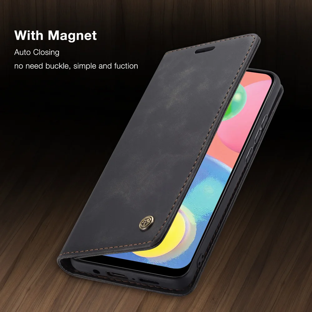 CASEME 013 Series Auto-absorbed Leather Wallet Case Flip Shell for Samsung Galaxy A70s - Black-Cellmalls