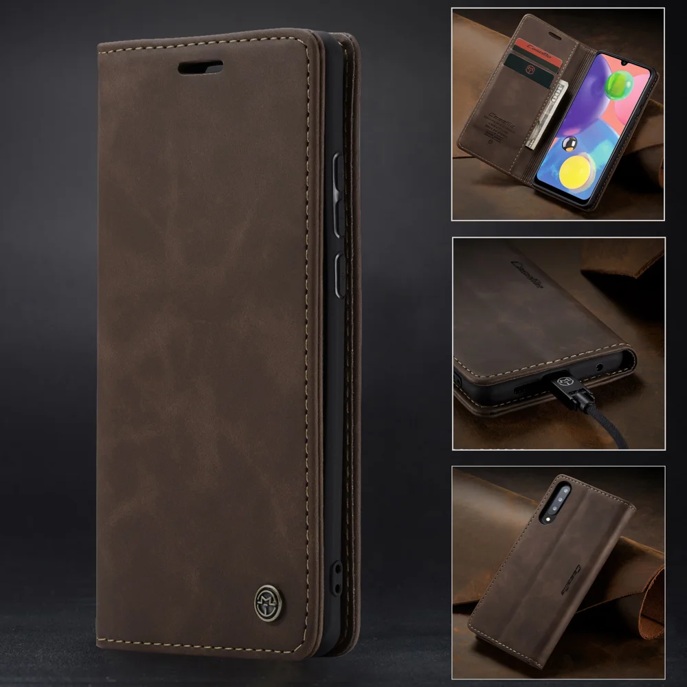 CASEME 013 Series Auto-absorbed Leather Wallet Case Flip Shell for Samsung Galaxy A70s - Black-Cellmalls