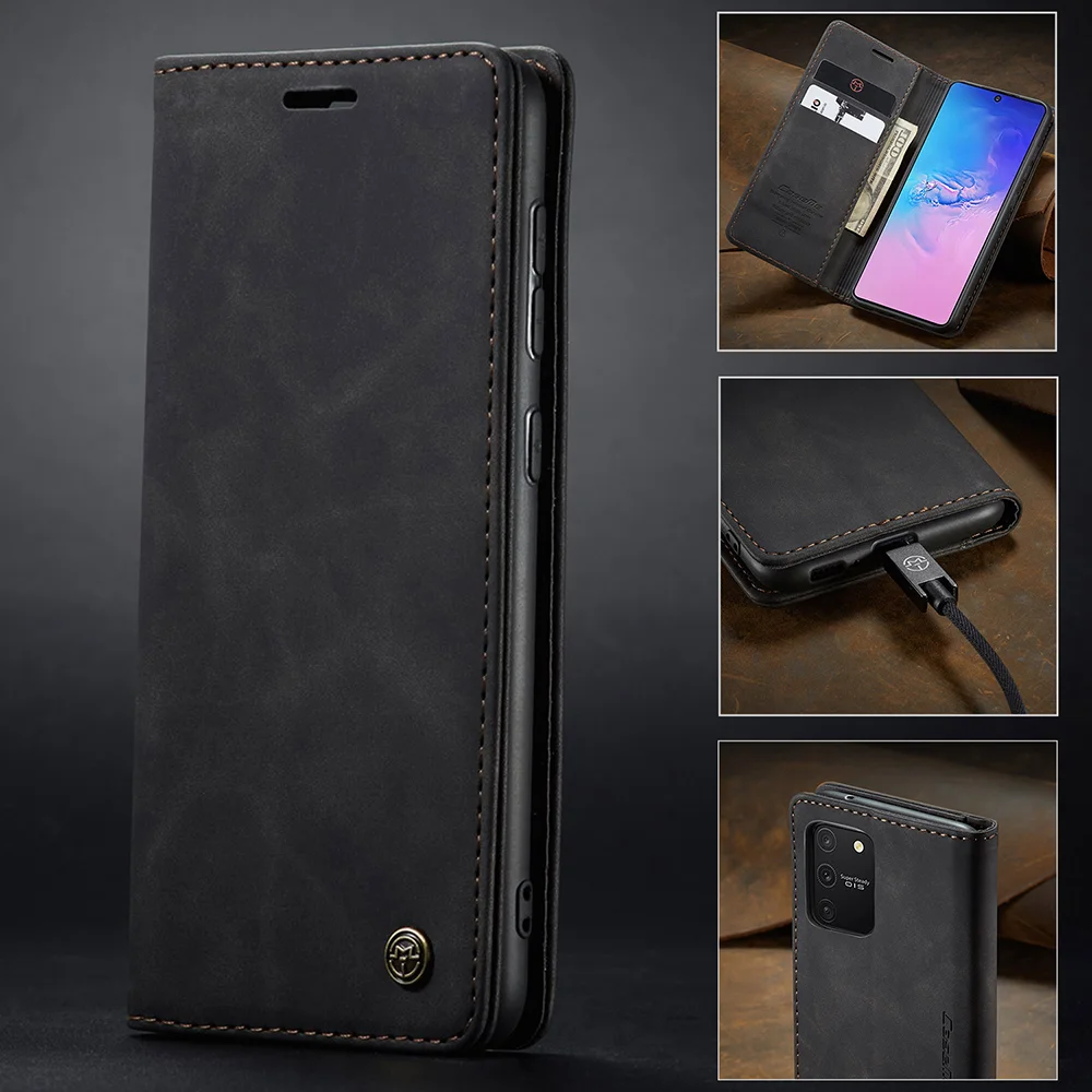 CASEME 013 Series Flip Wallet Leather Mobile Case for Samsung Galaxy A91/S10 Lite - Black-Cellmalls