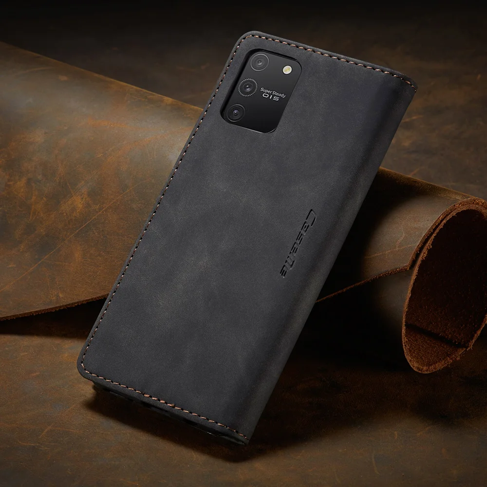 CASEME 013 Series Flip Wallet Leather Mobile Case for Samsung Galaxy A91/S10 Lite - Black-Cellmalls