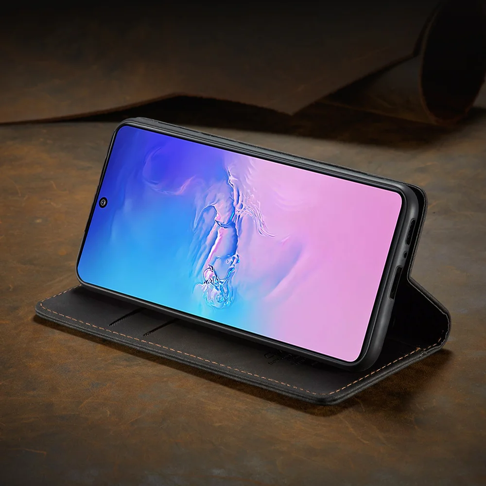 CASEME 013 Series Flip Wallet Leather Mobile Case for Samsung Galaxy A91/S10 Lite - Black-Cellmalls