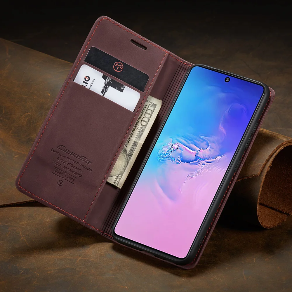 CASEME 013 Series Flip Wallet Leather Mobile Case for Samsung Galaxy A91/S10 Lite - Black-Cellmalls