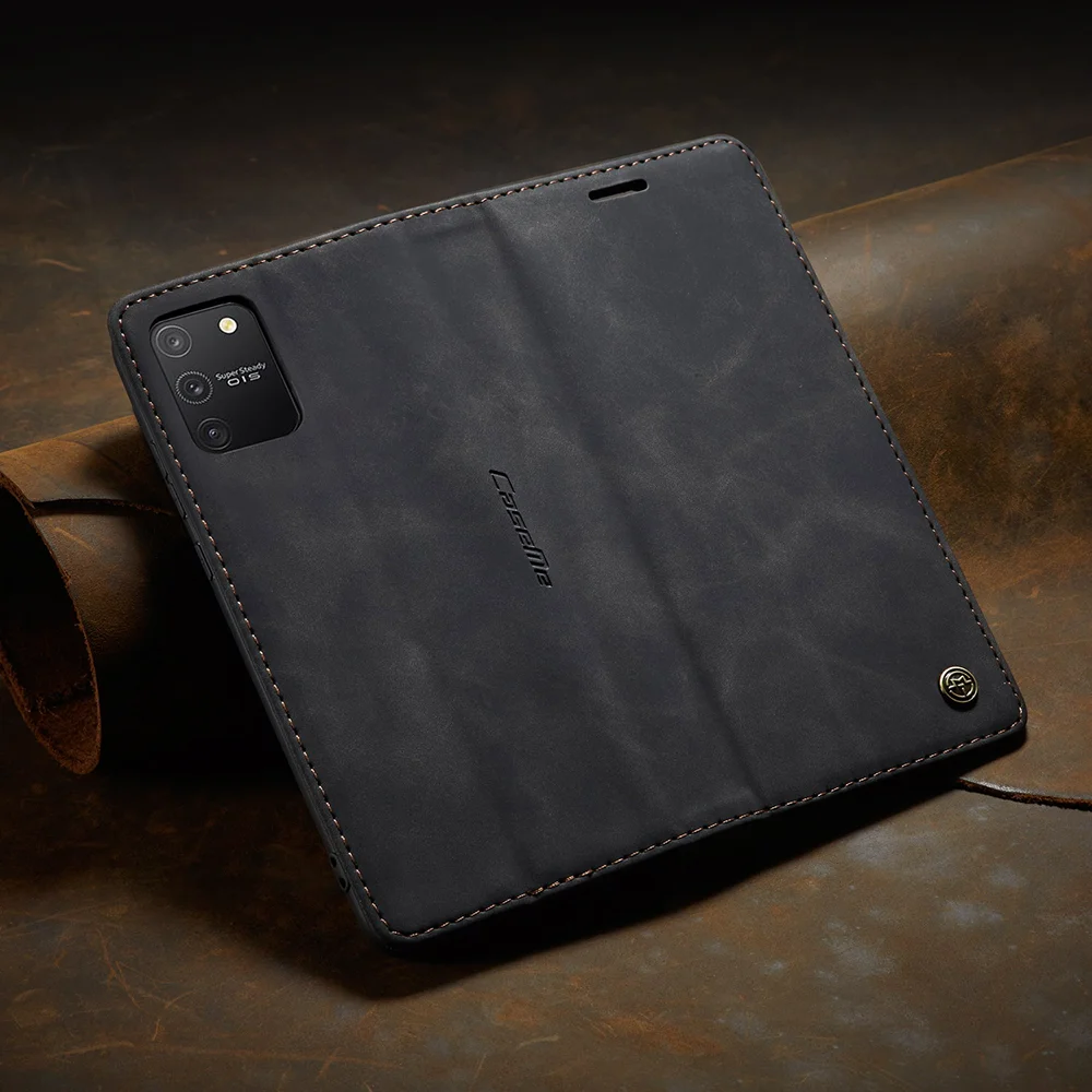 CASEME 013 Series Flip Wallet Leather Mobile Case for Samsung Galaxy A91/S10 Lite - Black-Cellmalls
