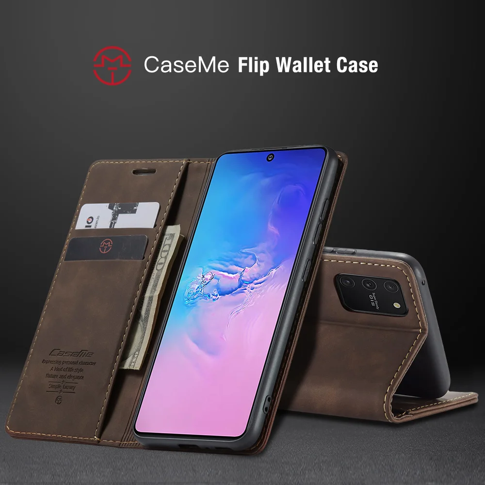CASEME 013 Series Flip Wallet Leather Mobile Case for Samsung Galaxy A91/S10 Lite - Black-Cellmalls