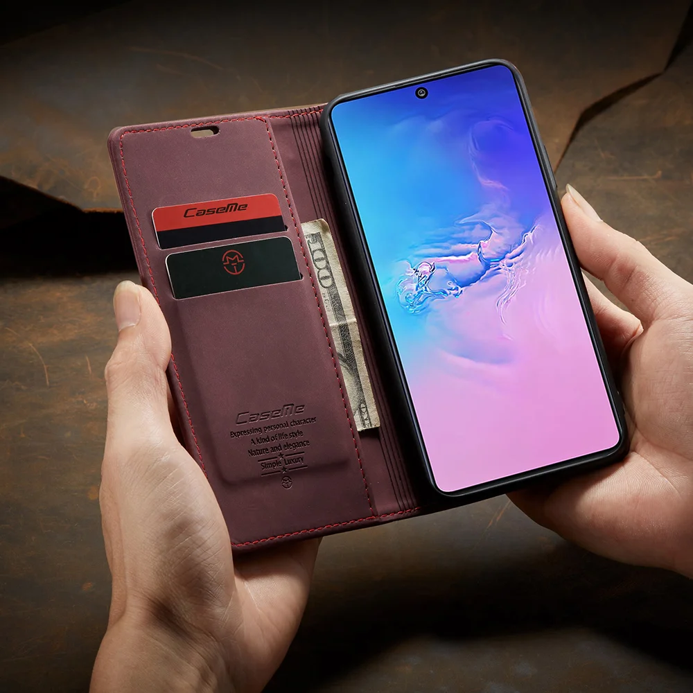 CASEME 013 Series Flip Wallet Leather Mobile Case for Samsung Galaxy A91/S10 Lite - Black-Cellmalls