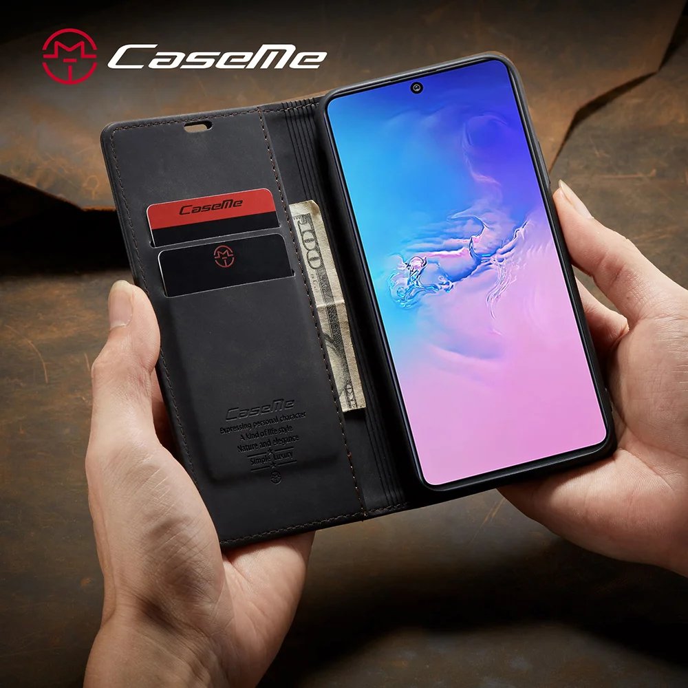 CASEME 013 Series Flip Wallet Leather Mobile Case for Samsung Galaxy A91/S10 Lite - Black-Cellmalls