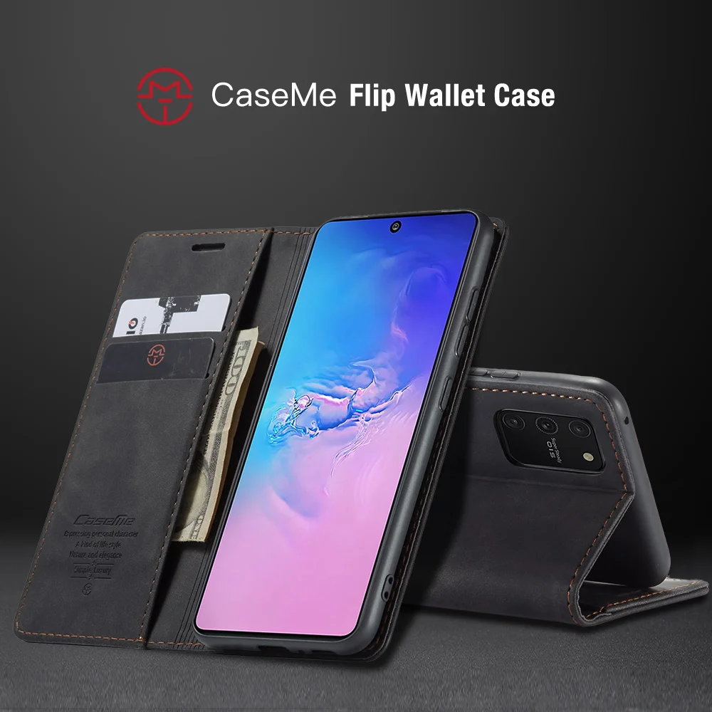 CASEME 013 Series Flip Wallet Leather Mobile Case for Samsung Galaxy A91/S10 Lite - Black-Cellmalls
