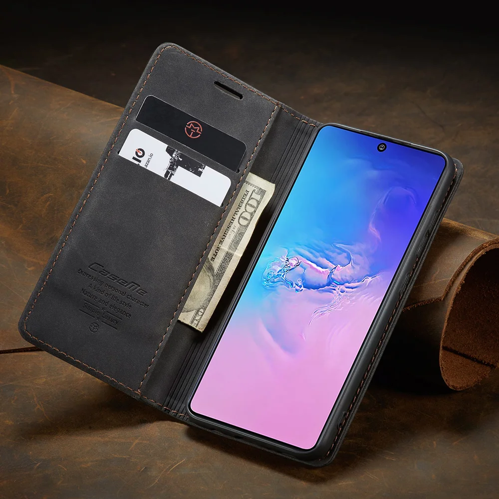 CASEME 013 Series Flip Wallet Leather Mobile Case for Samsung Galaxy A91/S10 Lite - Black-Cellmalls