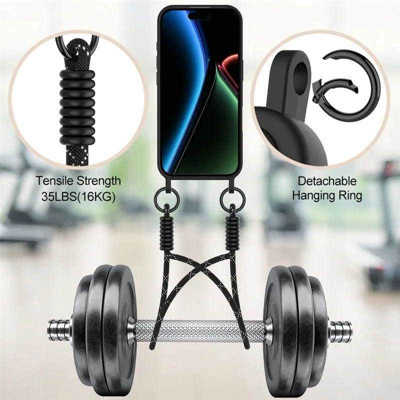 For iPhone 17 Case Liquid Silicone Card Holder Phone Back Cover with Short Strap - Black-Cellmalls