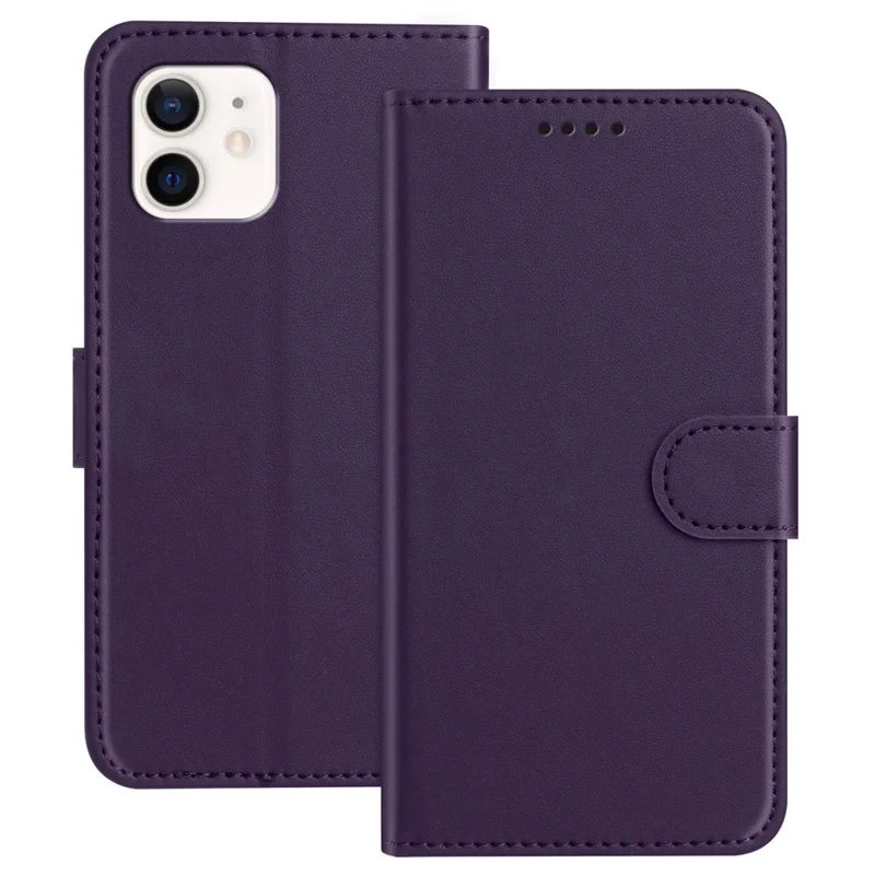 For iPhone 12 Pro 6.1 inch / iPhone 12 6.1 inch Leather Case Wallet Stand Solid Color Anti Drop Phone Cover - Black-Cellmalls
